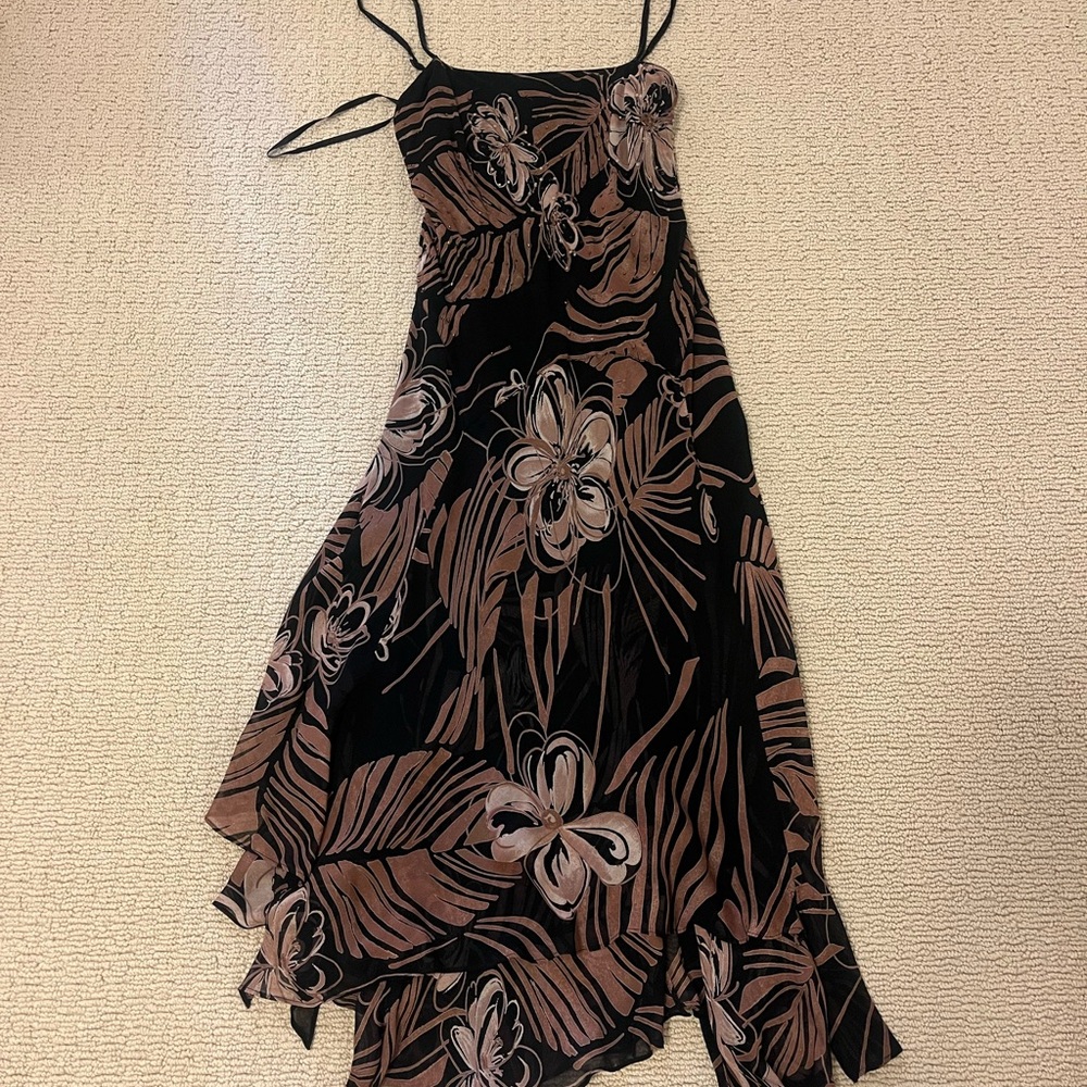 Asymmetrical Black and Brown Floral Dress